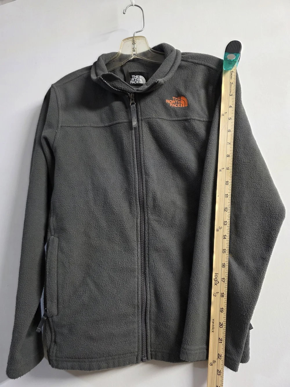 The North Face Gray Fleece Jacket with Orange Logo